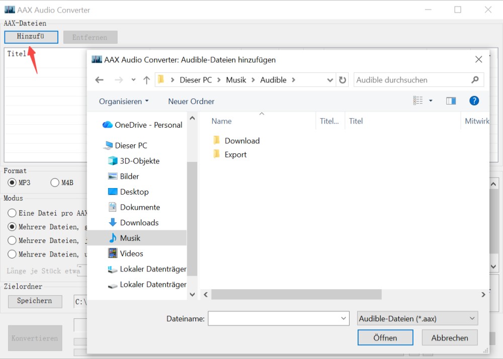 Lokale AAX-Dateien in AAX Audio Converter hinzufügen