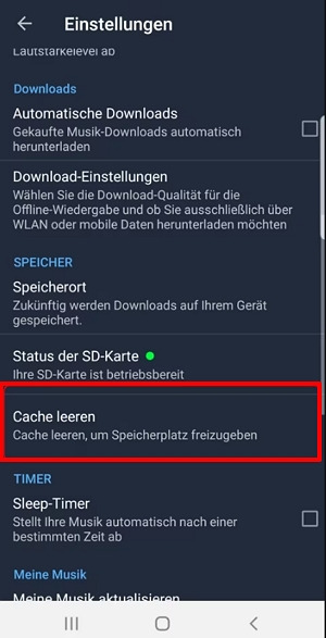 Cache der Amazon Music App auf Android leeren