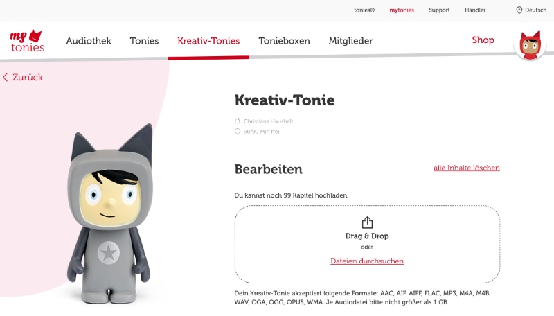 Gespeicherte Amazon Music-Dateien auf den Kreativ-Tonie hochladen
