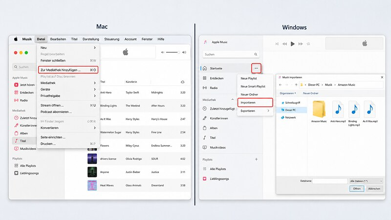 Amazon-Music-Dateien in Musikmediathek importieren
