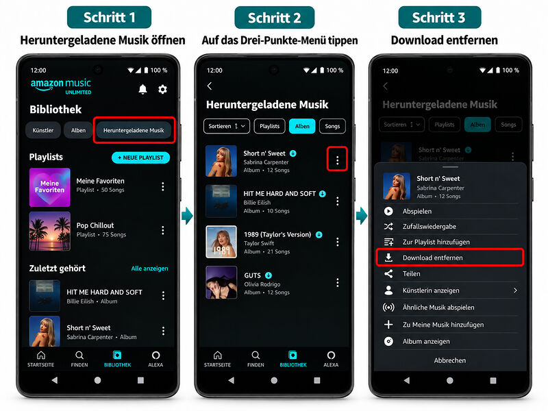 Heruntergeladene Amazon Music Songs auf Android entfernen