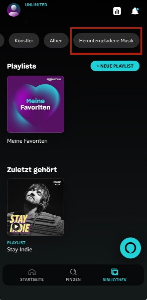 Amazon Music Downloads auf iPhone anzeigen