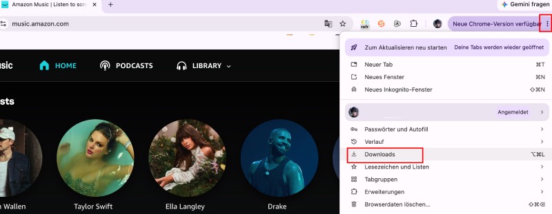Amazon Music Downloads über Webbrowser finden