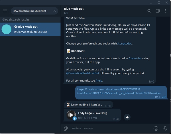 Amazon Music mit Telegram Bot auf PC downloaden