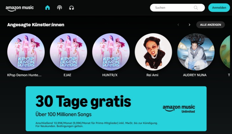 Amazon Music Unlimited 30 Tage kostenlos