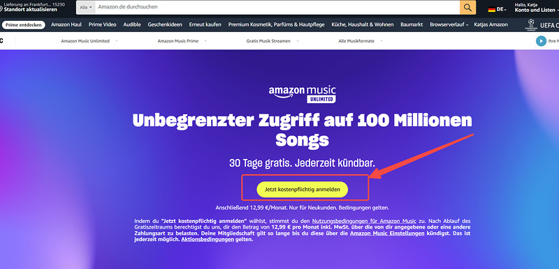 Amazon-Music-Unlimited-Seite öffnen