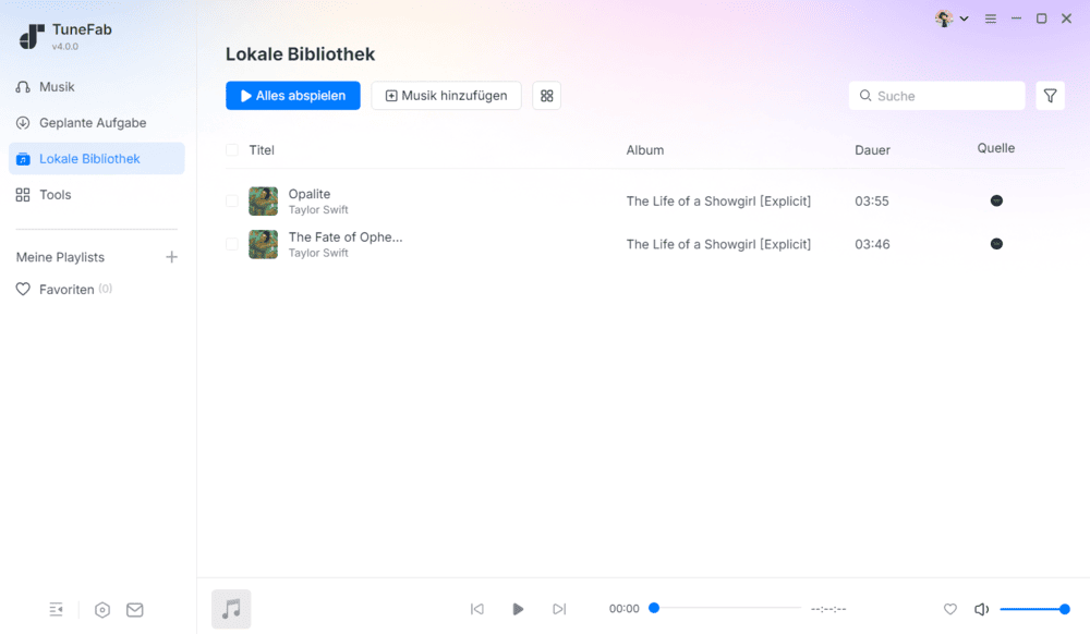 Die fertigen Amazon Songs in der „Lokalen Bibliothek“ finden