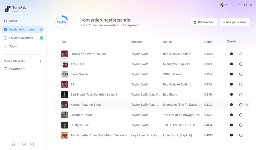 Songs aus Amazon Music werden gespeichert