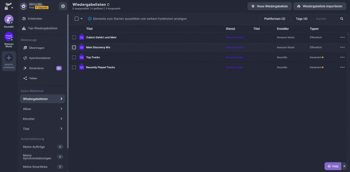 Amazon Playlist als Datei exportieren mit Soundiiz