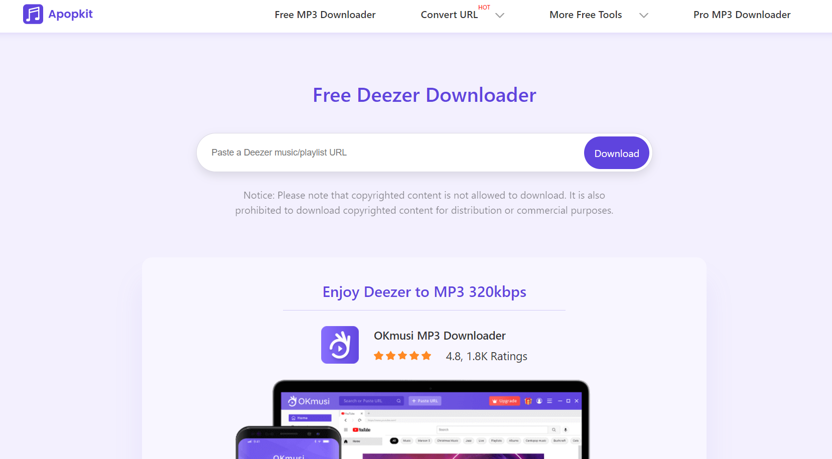 Apopkit Deezer Downloader Oberfläche