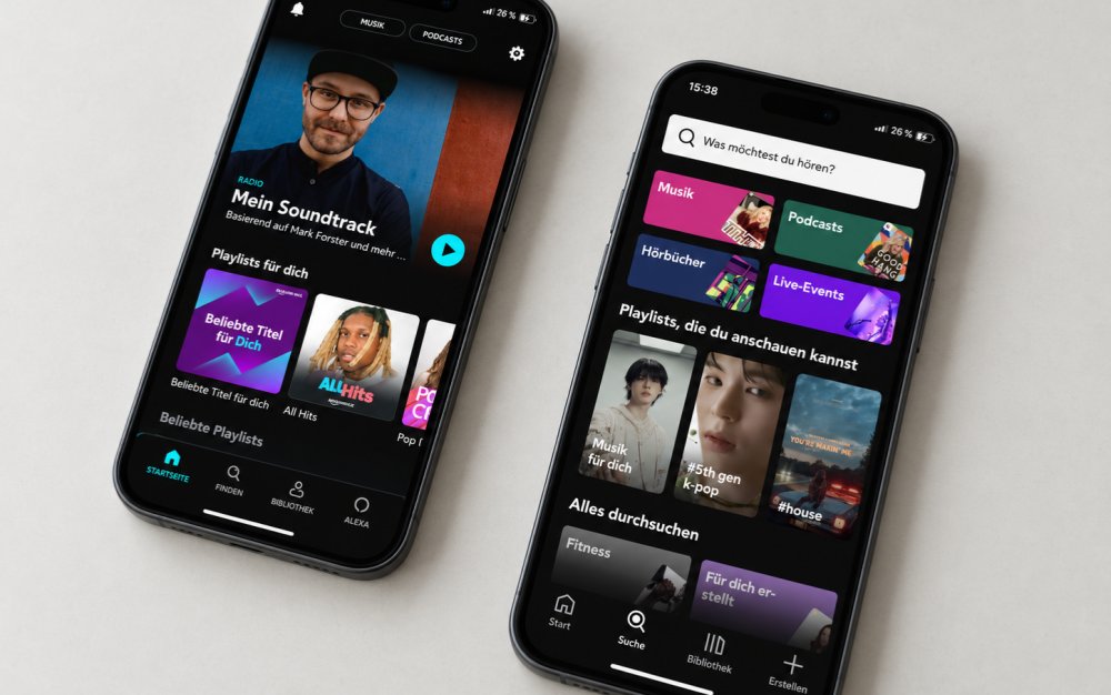 App-Design von Amazon Music und Spotify im Vergleich