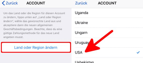 Apple ID Land oder Region ändern