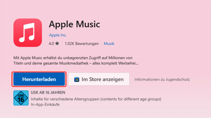Apple Music auf Microsoft Store downloaden