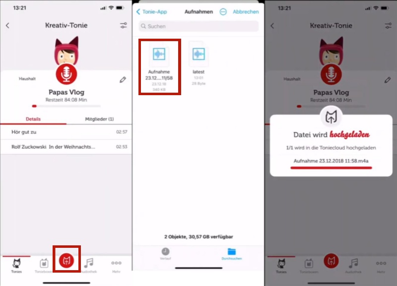 Apple Music auf Tonie durch App hochladen