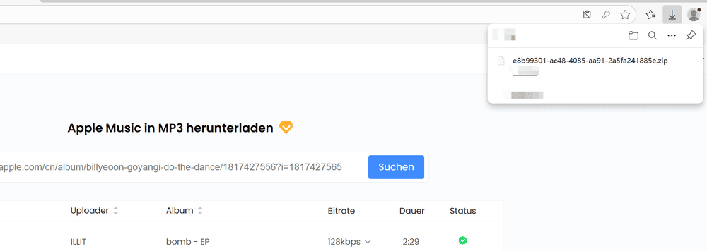Apple-Music-Download im TuneFab Online Converter abgeschlossen