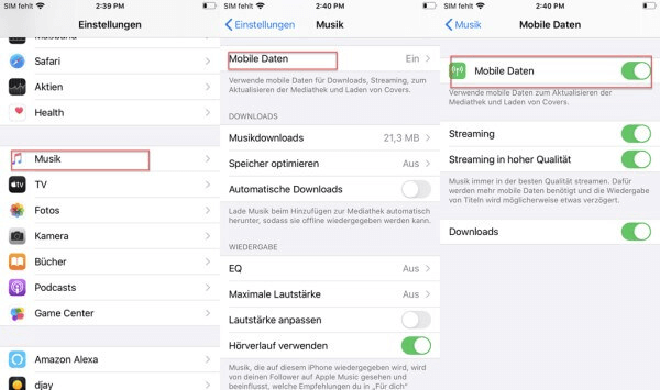 Apple Music Mobile Daten aktivieren