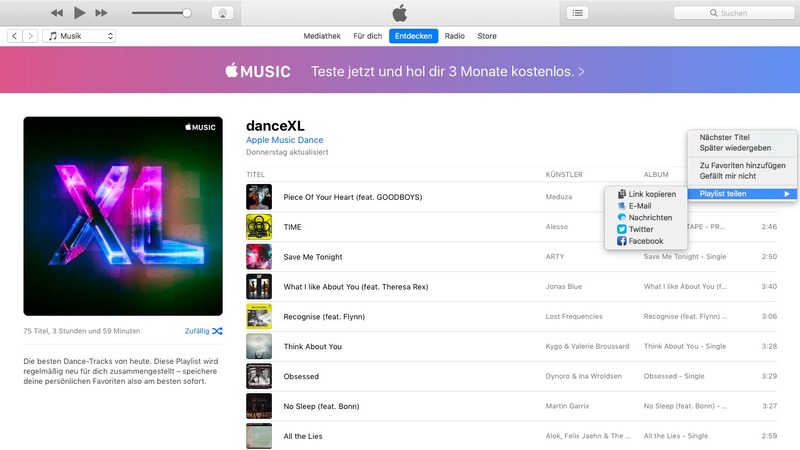 Apple Music Playlist auf iTunes teilen