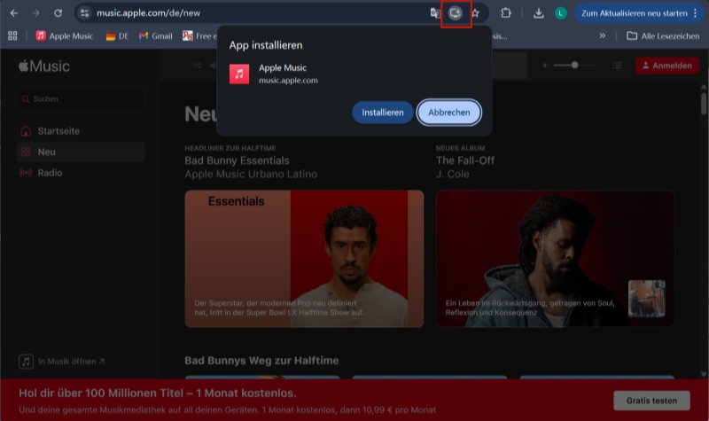 Apple Music Progressive Web App installieren