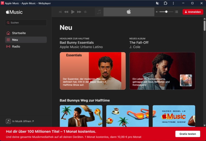 Apple Music Progressive Web App starten