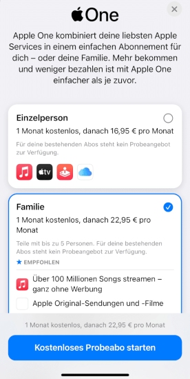 Apple Music-Testversion über Apple One aktivieren