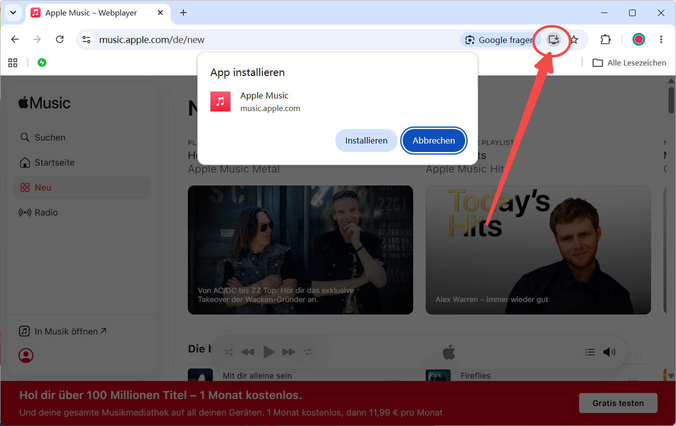 Apple Music Webplayer als App installieren