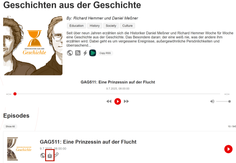 Apple Podcasts als MP3 online downloaden mit Podcast Index