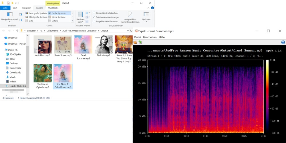 Spek-Analyse der MP3-Ausgabequalität von AudFree