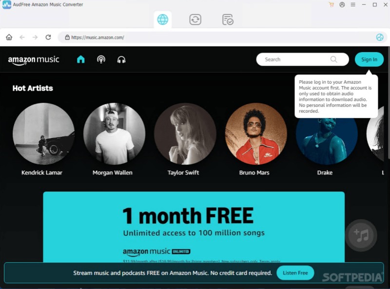 AudFree Amazon Music Converter Interface