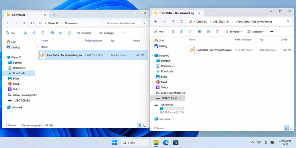 Gekaufte Audible-AAX-Datei in einen Ordner auf dem USB-Stick kopieren