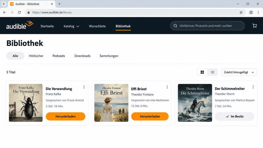 Gekauftes Hörbuch in der Audible-Bibliothek herunterladen