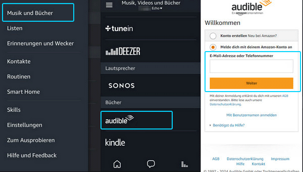 Audible Konto sich beim Alexa anmelden