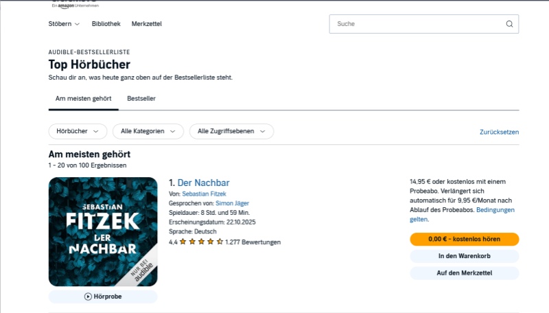 Audible kostenlose Hörbücher auf Website
