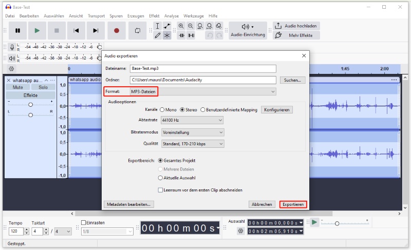 Audiodatei als MP3 exportieren