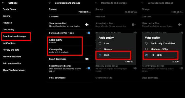 Audioqualität und Videoqualität auswählen