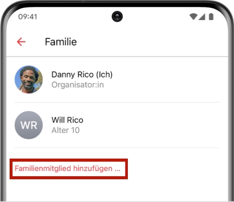 auf Android Mitglied zur Familie hinzufügen