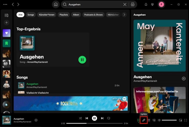 Auf das Mikrofon-Symbol in Spotify klicken