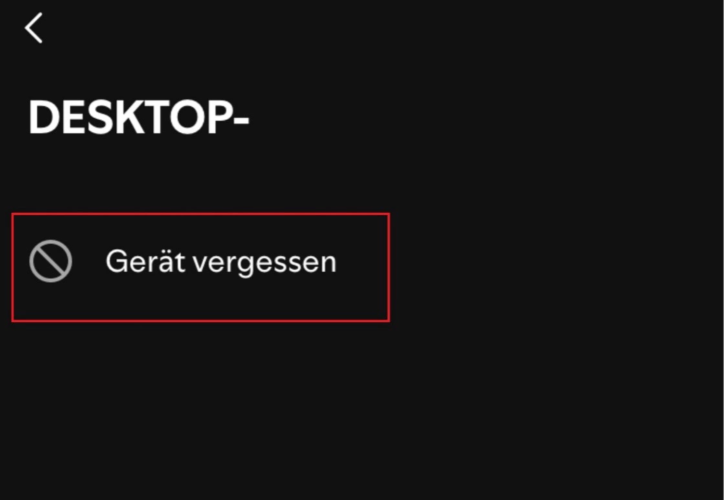 auf „Gerät vergessen“ klicken