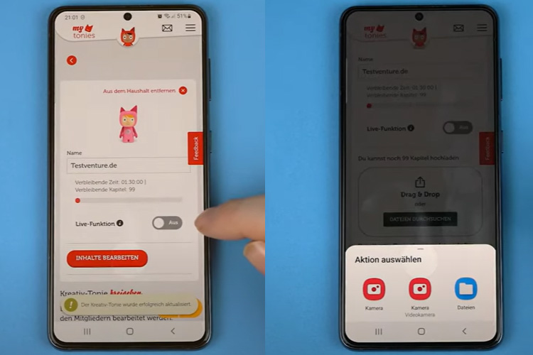 Auf INHALTE BEARBEITEN Option auf Handy tippen
