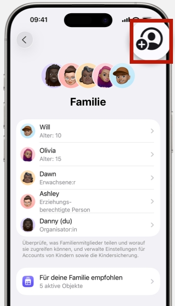 Auf iOS Mitglied zur Familie hinzufügen