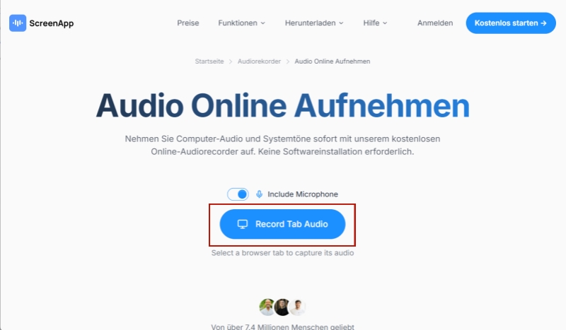 auf Record Tab Audio klicken