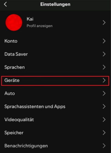Auf Spotify-Option wählen