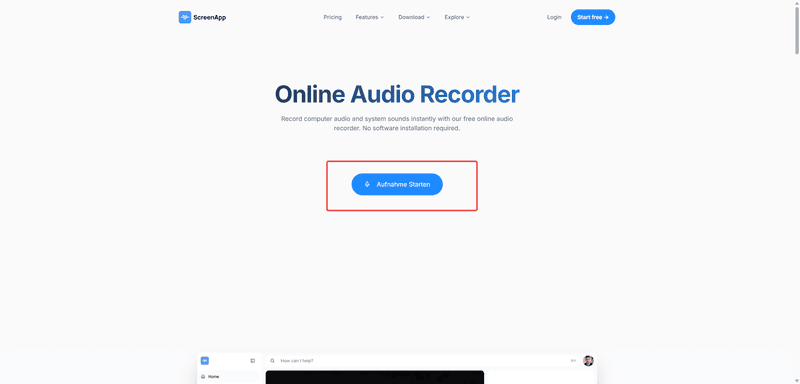 Aufnahme bei Online Audio Recorder starten