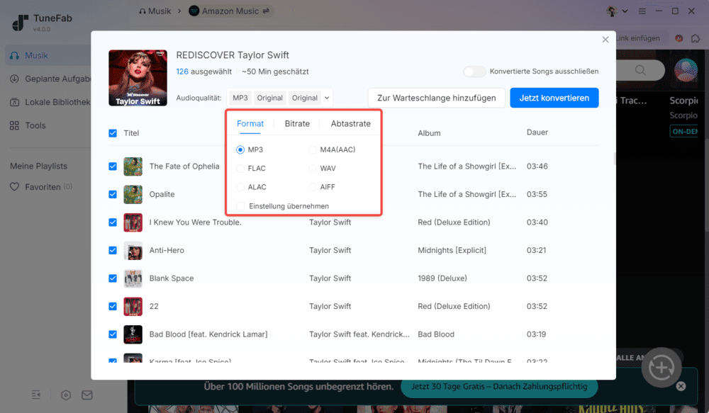 Amazon Music Ausgabeformate auswählen