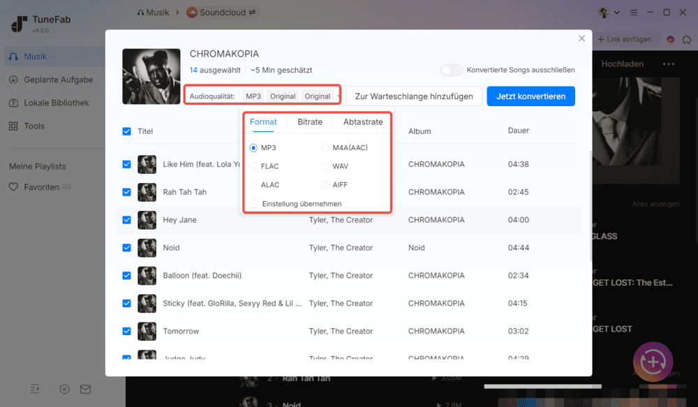 Ausgabeformat von SoundCloud auswählen