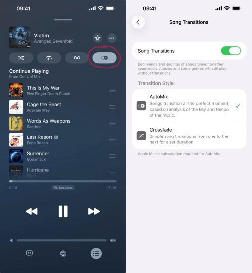 AutoMix bei iPhone aktivieren