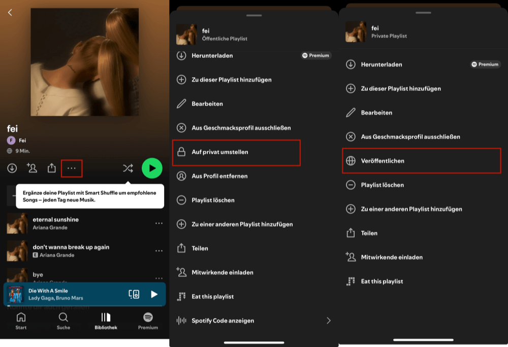 Beim Handy Spotify Playlist veröffentlichen