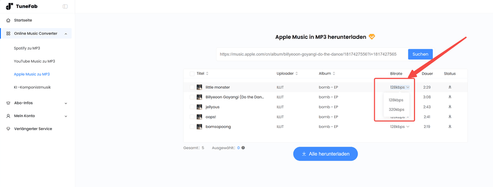 Bitrate für MP3 einstellen