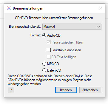 Einstellungen prüfen und brennen