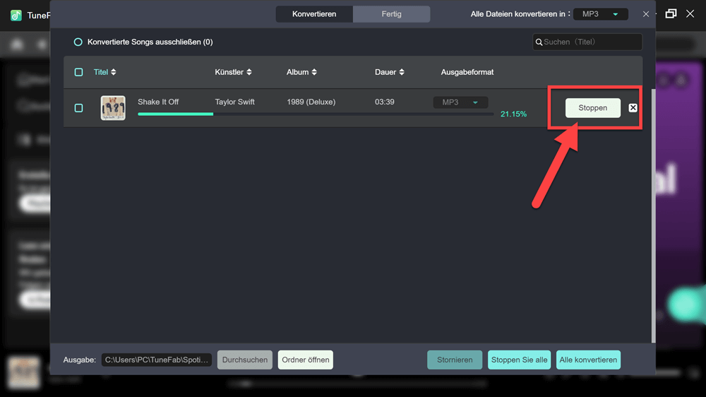 Spotify Musik-Konvertierung stoppen