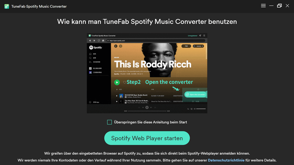 Spotify Web Player starten